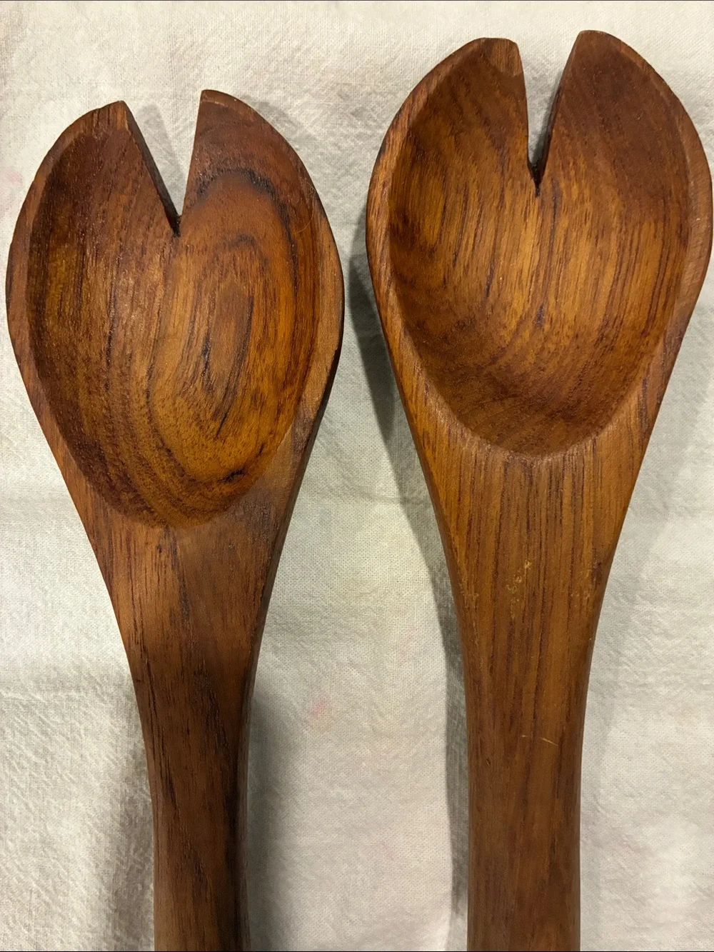 Teak Fat Bottom Wooden Salad Serving Spork Set Super Heavy Substantial Danish
